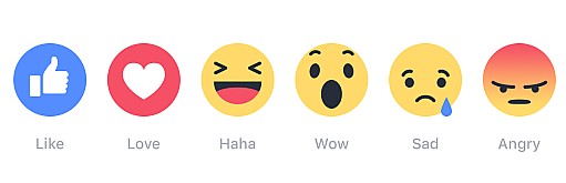 새롭게 개편된 페이스북 '공감' 표현. 왼쪽부터 '좋아요' '사랑해요' '하하' '와우' '슬퍼요' '화나요'. (사진 = 페이스북 뉴스룸)
