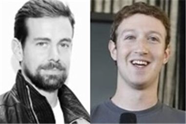 (왼쪽) 트위터 CEO 잭 도시, (오른쪽) 페이스북 CEO 마크 저커버그. 사진 = 네이버 프로필 사진 캡처