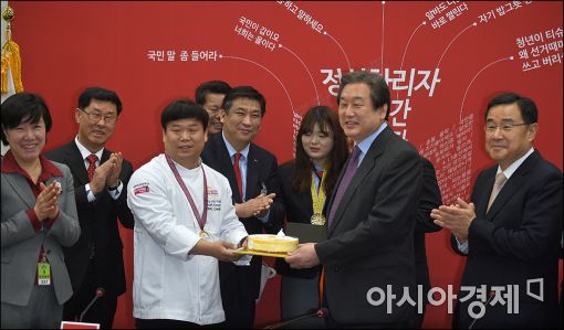[포토]빵 선물 받은 김무성 대표