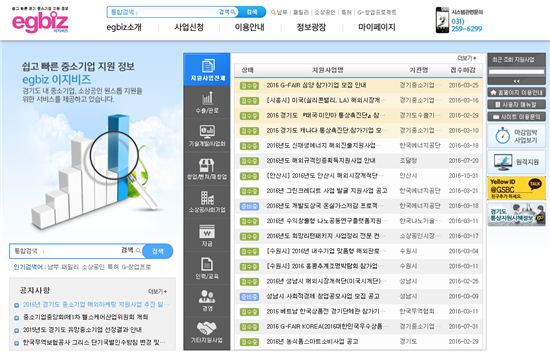 경기중기센터가 운영하는 이지비즈 홈페이지