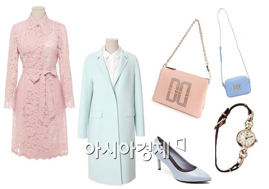 원피스와 코트(질스튜어트), 힐(락포트), 핸드백(닥스액세서리), 미니백(헤지스 액세서리), 시계(로즈몽)