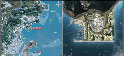 포항 두호 마리나항만 개발계획 사업대상위치도(왼쪽)와 시설배치도(자료:해양수산부)