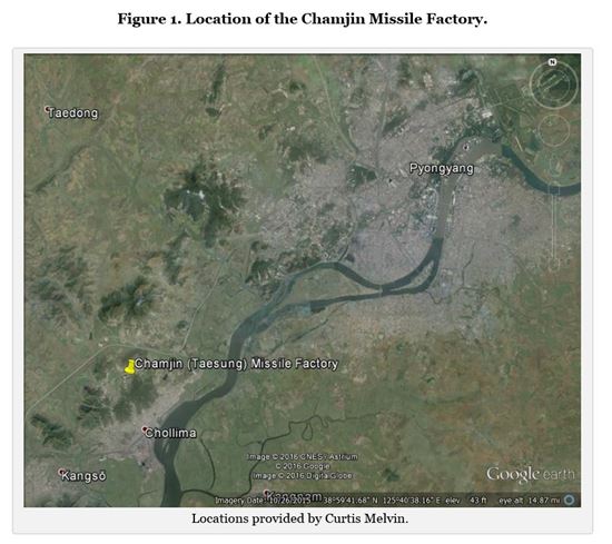 북한이 미사일 탄두의 대기권 재진입 모의시험을 한 곳으로 지목된 남포 잠진 공장. (사진=38노스)