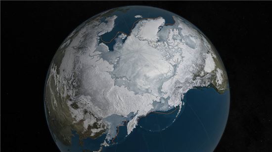 ▲북극의 해빙이 매년 줄어드는 것으로 나타났다.[사진제공=NASA]