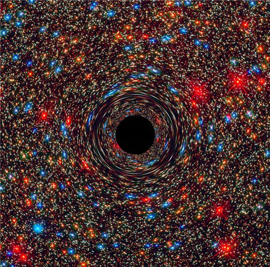 ▲태양 질량보다 170억 배에 이르는 블랙홀이 발견됐다.[사진제공=NASA/ESA]