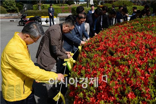 광산구 공직자들은 15일 청사 앞 광장에 모여 희생자 259명의 넋을 위로하고, 실종자 9명의 온전한 귀환을 기원했다.
