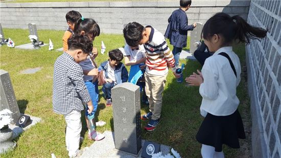 [포토]초등학교 학생들의 참배