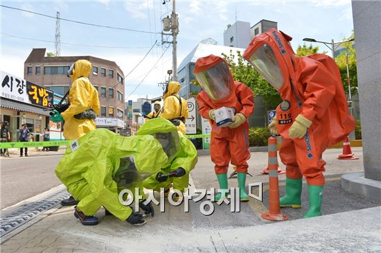 [포토]광주 남구, 생물테러대비 오염 물질 체취 훈련