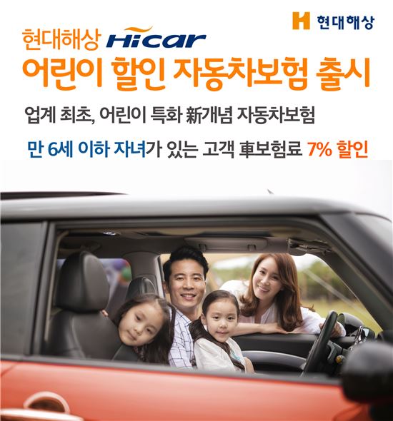 현대해상, 만 6세 이하 자녀 있으면 車보험료 7% 할인