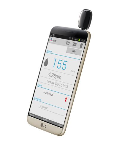 LG G5에서 작동하는 필로시스의 혈당측정앱 