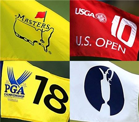 마스터스와 US오픈, 디오픈, PGA챔피언십 등 4대 메이저 깃발(왼쪽 위부터 시계방향).
