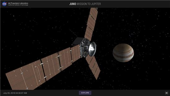 ▲오는 7월에 목성에 도착하는 주노 탐사선.[사진제공=NASA]