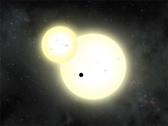 ▲목성 크기의 '케플러-1647b'가 두 개의 별을 공전하고 있는 것으로 확인됐다.[사진제공=Lynette Cook]