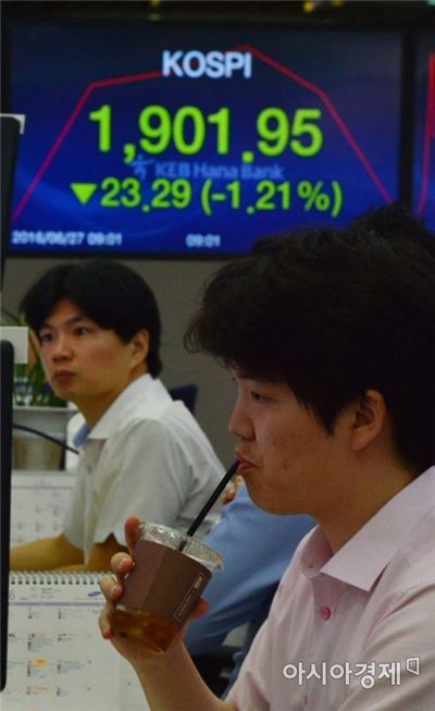 [포토]브렉시트 여파에 코스피 여전히 하락세 