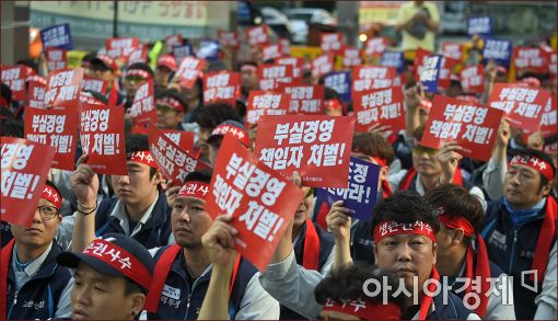 [포토]"구조조정 반대한다"