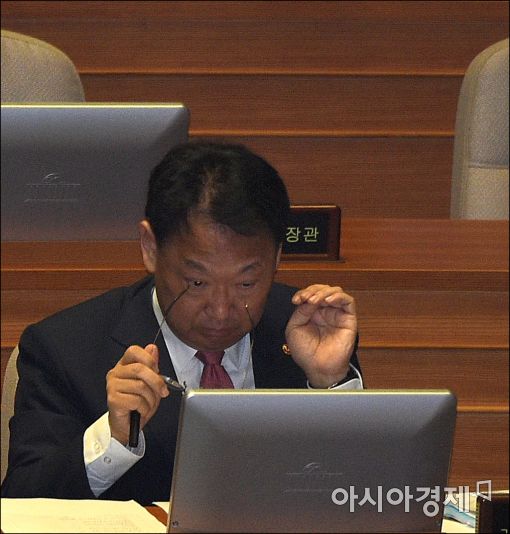 [포토]안경 고쳐쓰는 유일호 부총리