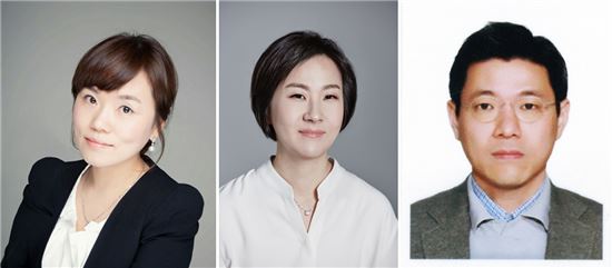 박이라 세정그룹 부사장(왼쪽부터), 최혜원 형지I&C 대표, 박정주 신원그룹 대표 