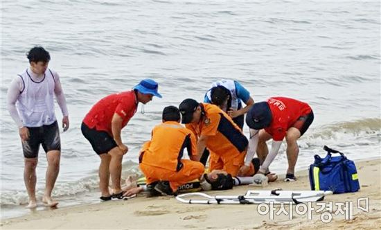 보성 율포솔밭해수욕장 안전사고 예방 '민·관·경' 합동 훈련 실시
