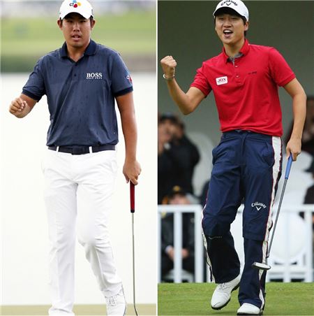한국 남자 골프 리우올림픽 대표팀 안병훈(왼쪽)과 왕정훈.