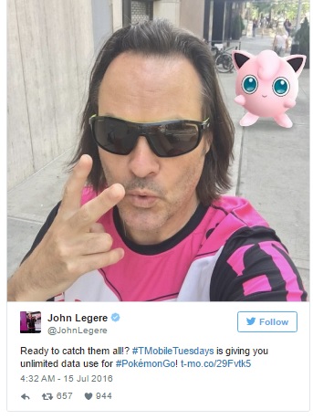 사진=존 레저(John Legere) 티모바일 최고경영자(CEO)는 트위터 