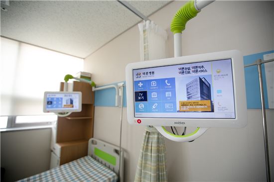 티브로드와 엠오디의 개인병상 TV MOD가 설치된 부산 바른병원