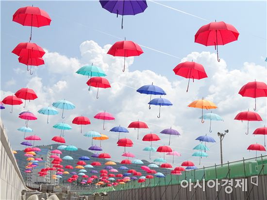 [포토]장흥물축제장 무지개색 우산 '눈길'