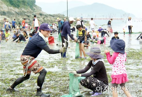 완도 노화 북고 개매기축제 북새통…8월의 폭염 날렸다