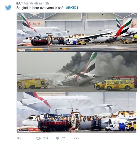 에미레이트항공 사고기 수습 장면(출처 트위터)