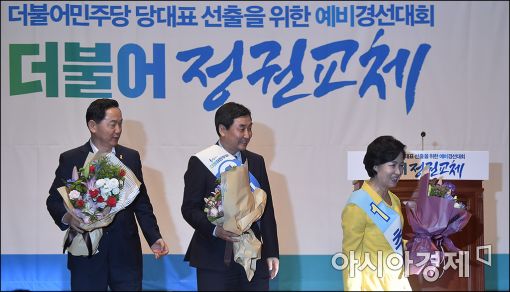 [포토]더민주 예비경선 통과한 추미애·김상곤·이종걸