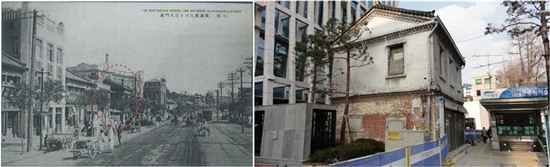 1920년대 엽서에 수록된 '남대문 2층한옥상가'(좌) 현재 모습(우) / 사진=문화재청
