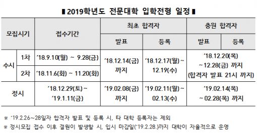 2019학년도 전문대 입시, 수시전형 85%로 확대