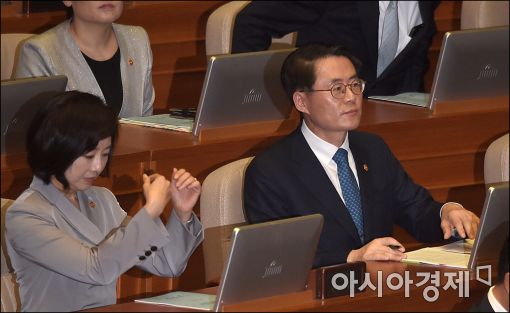 [포토]김재수 농림장관, 본회의 출석