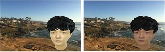 '가상현실 실감 컬러 재현 기술' 적용 전후 3D 캐릭터 얼굴 비교