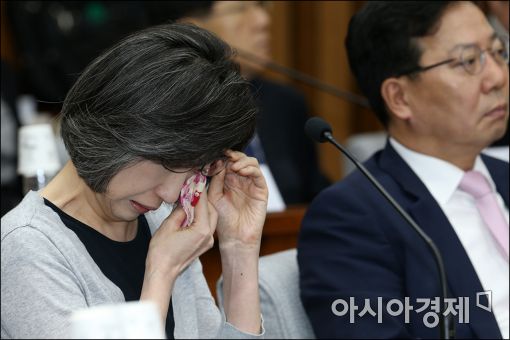[포토]최은영 전 회장, '청문회 시작하자마자…'