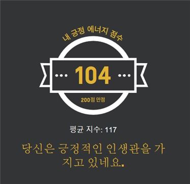 기자의 긍정 에너지 점수. 평균 이하다. (출처 : 쉐보레 이벤트 페이지)