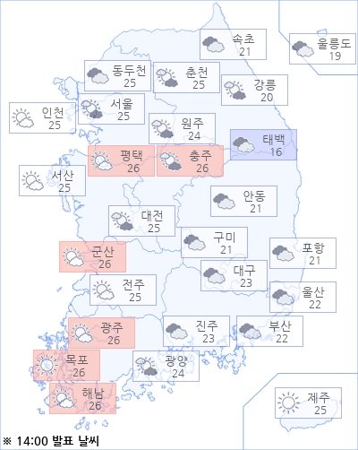 아경 오늘의 날씨와 미세먼지 (오후)