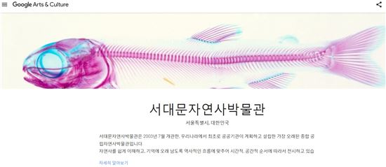 구글 Arts & Culture 프로젝트 내 서대문자연사박물관 전시 홈페이지
