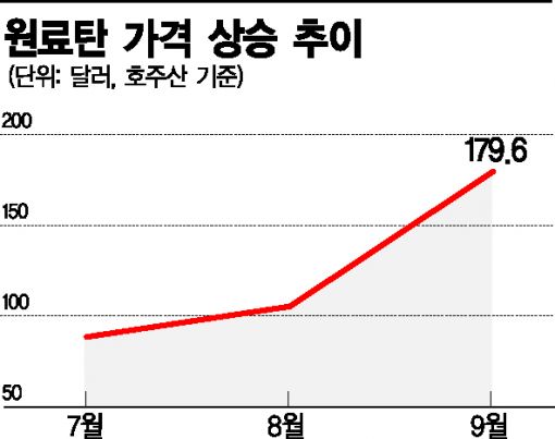 원료탄 두달새 두배 폭등, 車강판값도 뛸 준비 
