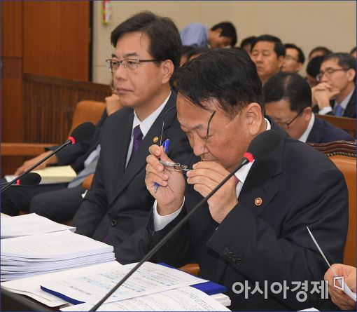 [포토]안경 고쳐쓰는 유일호 부총리