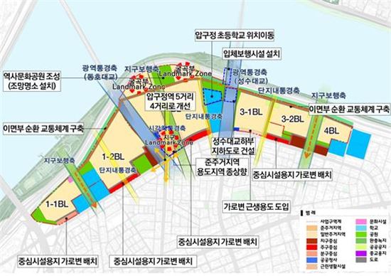 서울시가 6일 발표한 압구정아파트지구 지구단위계획구역 토지이용계획(안)