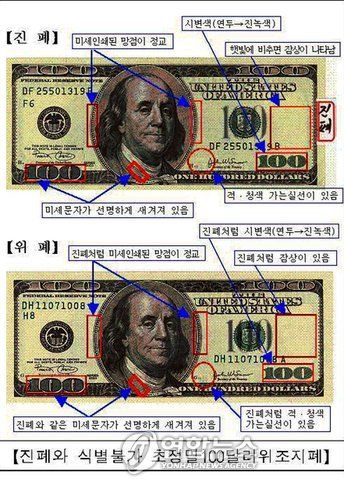 정교한 위조지폐로 손꼽히는 미국 100달러 위폐 '슈퍼노트', 사진 = 연합뉴스