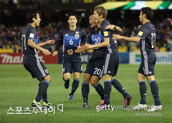 선제골을 넣고 좋아하던 하라구치 겐키 / 사진=gettyimages 제공