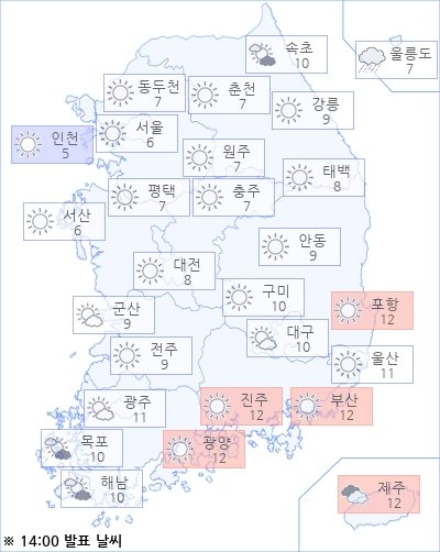 아경 오늘의 날씨와 미세먼지 (오후)