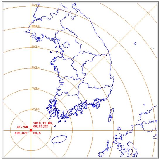 기상청은 6일 오전 6시26분쯤 전남 신안군 흑산면 남남서쪽 106㎞ 해역에서 규모 3.5 지진이 발생했다고 밝혔다. (사진=기상청 제공)
