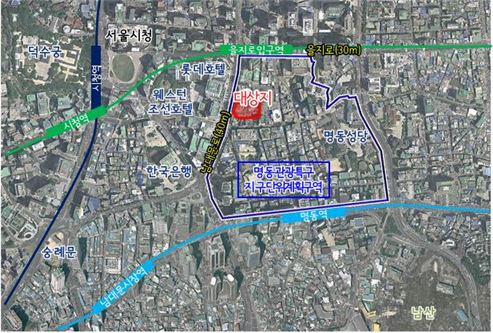 명동관광특구 지구단위계획구역 위치도(자료:서울시)