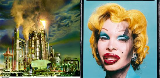 [Land Scape Green Fields, Los Angeles, 2013 Refinery(사진 왼쪽) My Own Marilyn, New York, 2002(사진 오른쪽)@David LaChapelle / 사진제공=아라모던아트뮤지엄]
