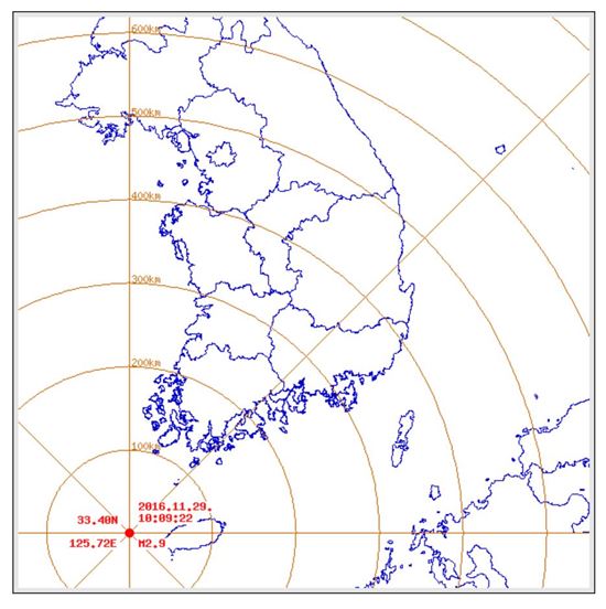 제주 근처 해역서 규모 2.9 지진 발생