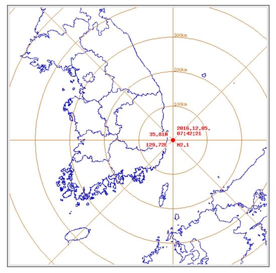 기상청은 5일 오전 7시42분쯤 경북 포항시 남구 남동쪽 39㎞ 해역에서 규모 2.1 지진이 발생했다고 밝혔다. (사진=기상청 제공)
