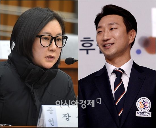 한국동계스포츠영재센터 논란의 핵심인물인 장시호(사진 왼쪽)씨와 이규혁씨 / 사진=아시아경제 DB