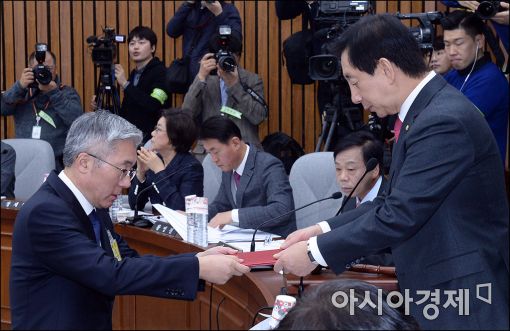 [포토]증인선언문 제출하는 김종덕 전 장관